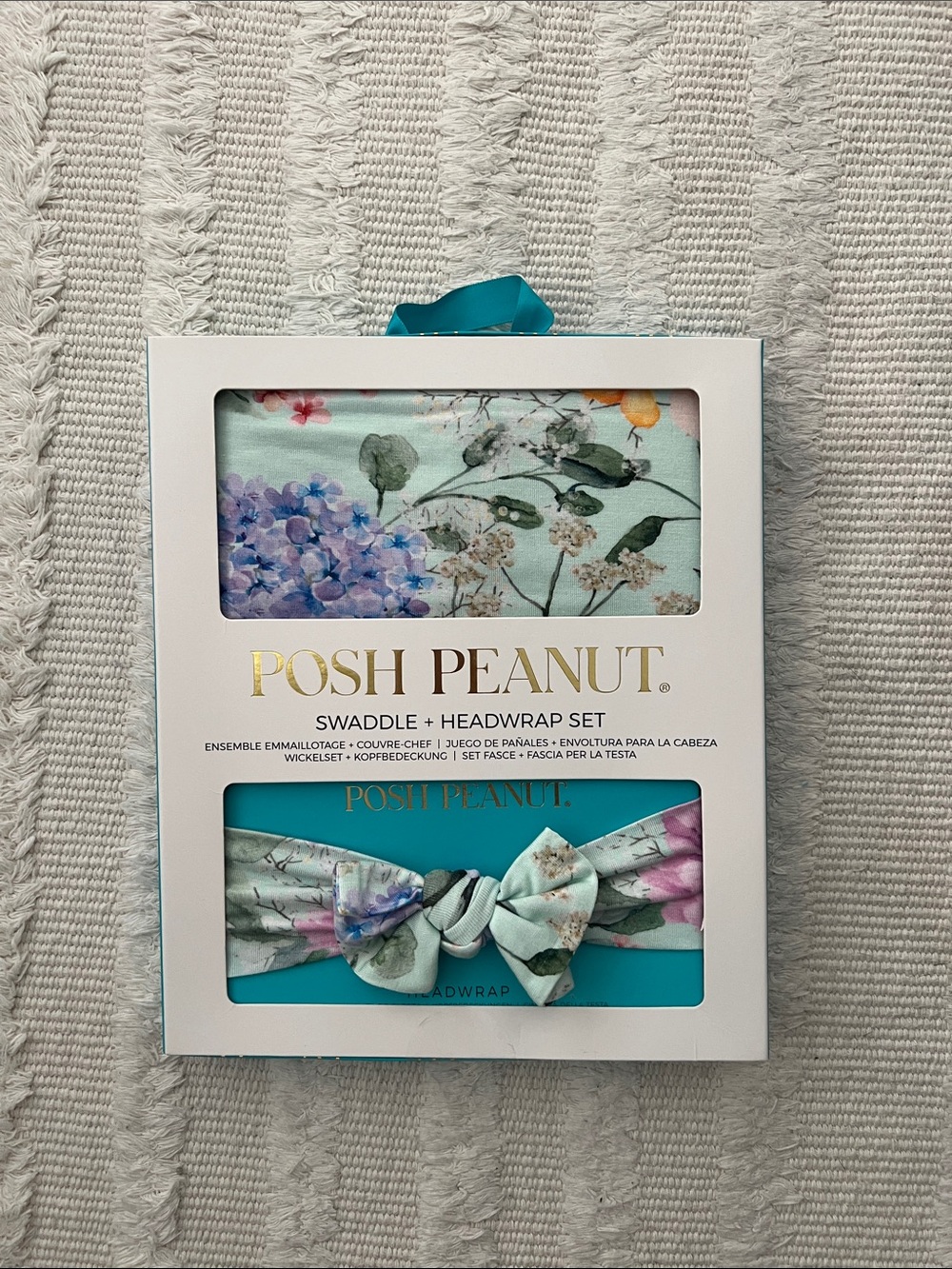 Posh Peanut Mint Floral Swaddle & Headwrap Set with Purple and Pink Blooms